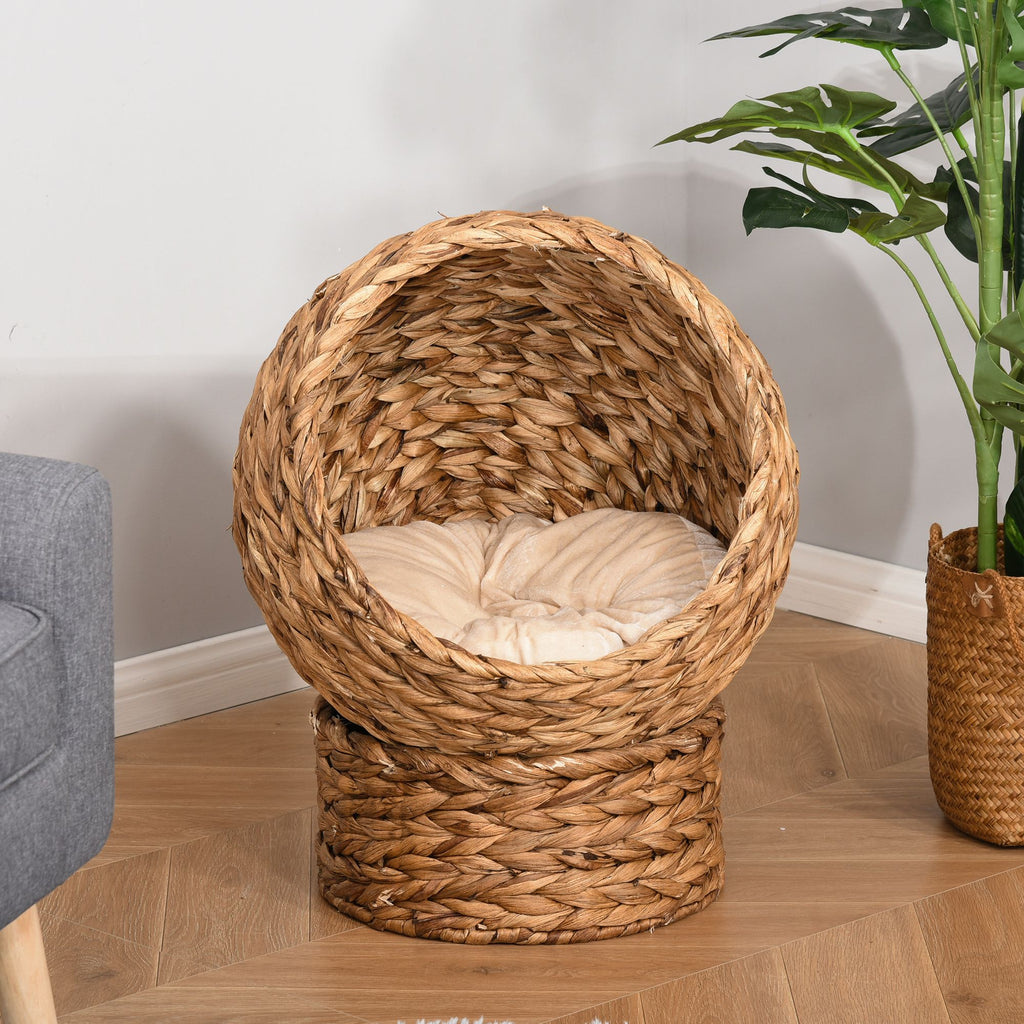 20" Elevated Cat Bed Basket with Cushion – Natural Braided Banana Leaf