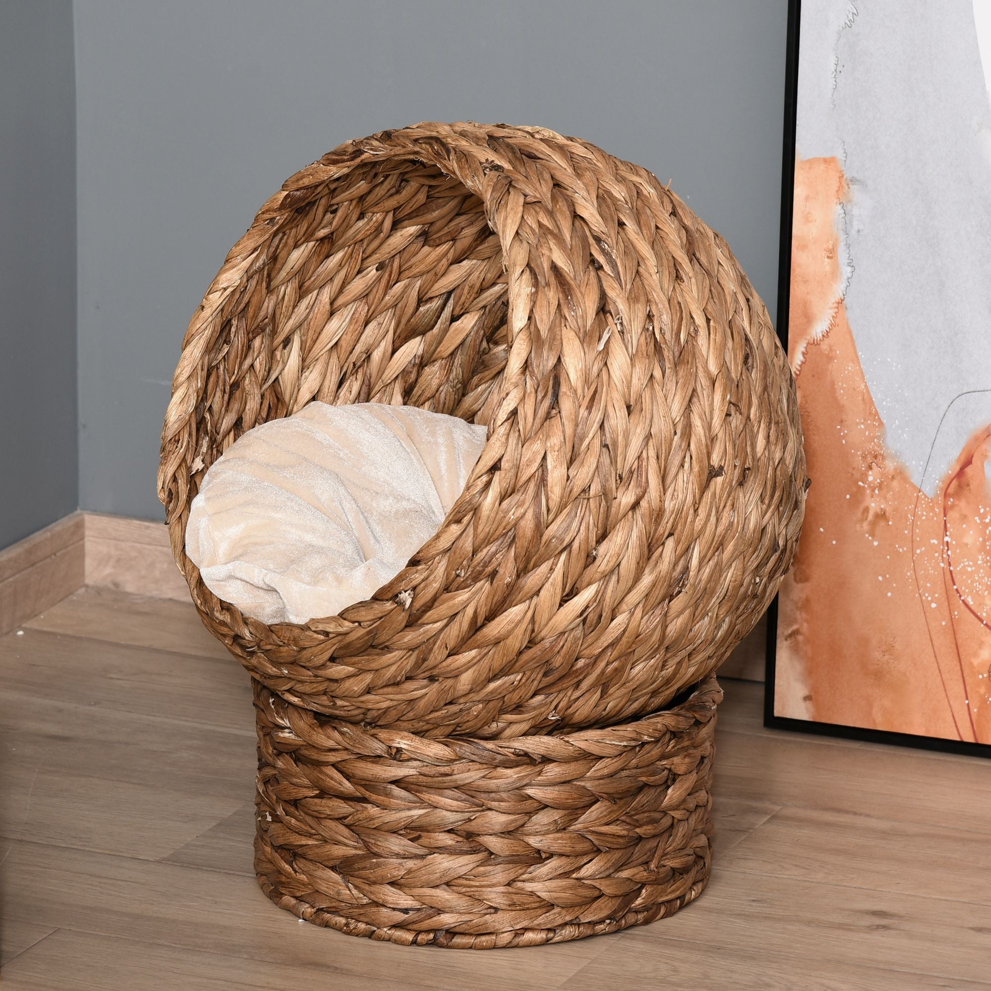 20" Elevated Cat Bed Basket with Cushion – Natural Braided Banana Leaf
