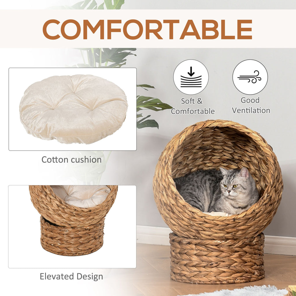 20" Elevated Cat Bed Basket with Cushion – Natural Braided Banana Leaf