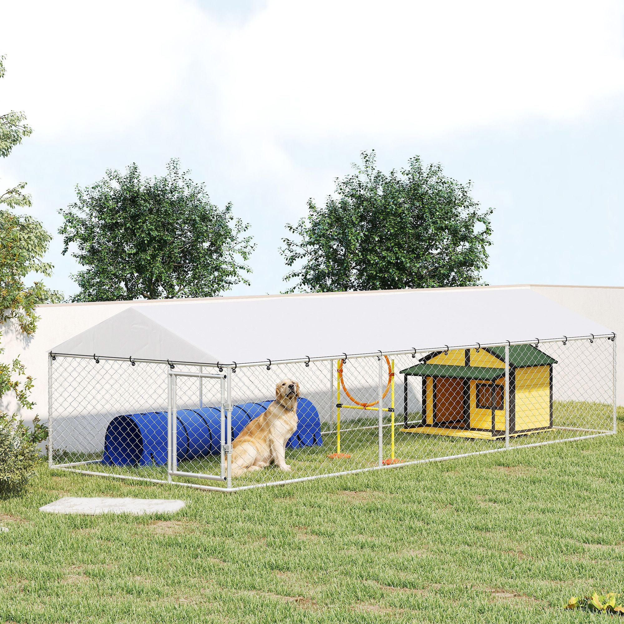 Outdoor Dog Kennel with water-ready Roof for Large Dogs