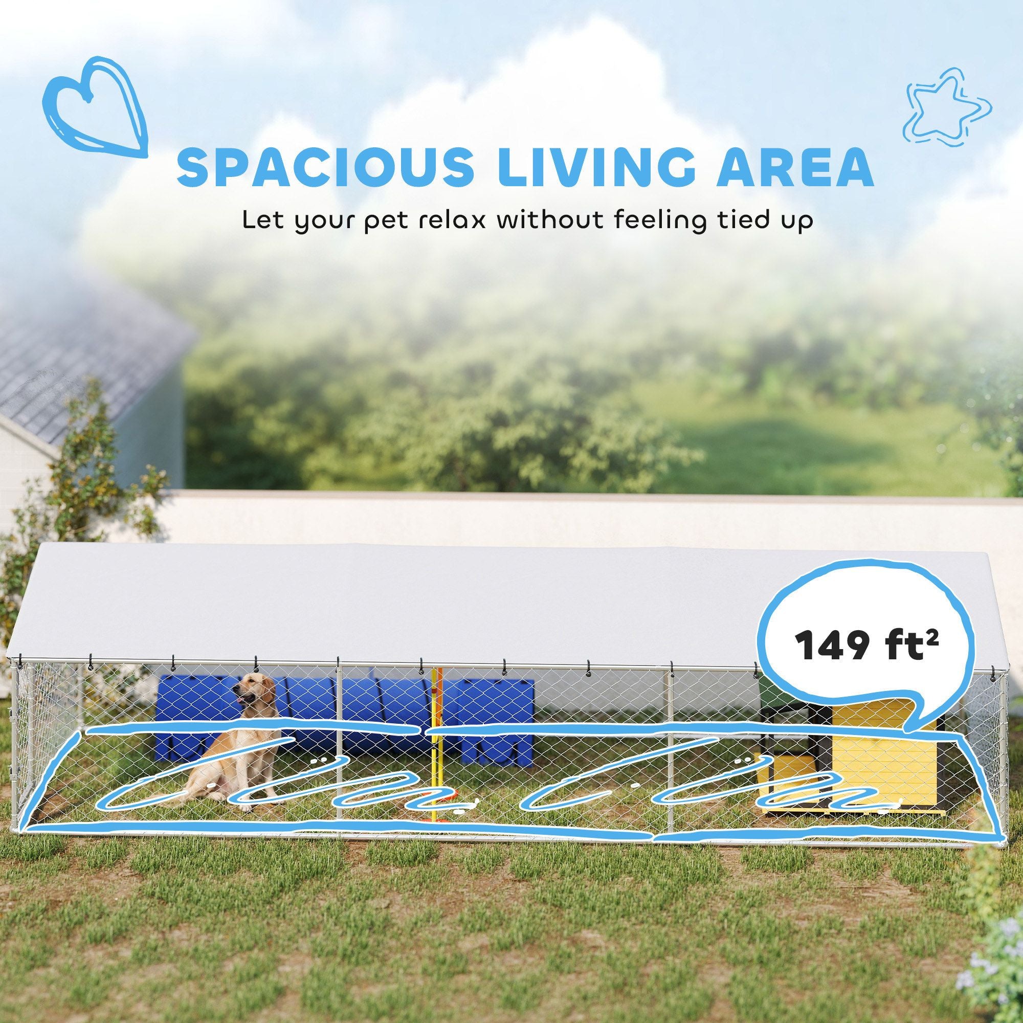 Outdoor Dog Kennel with water-ready Roof for Large Dogs