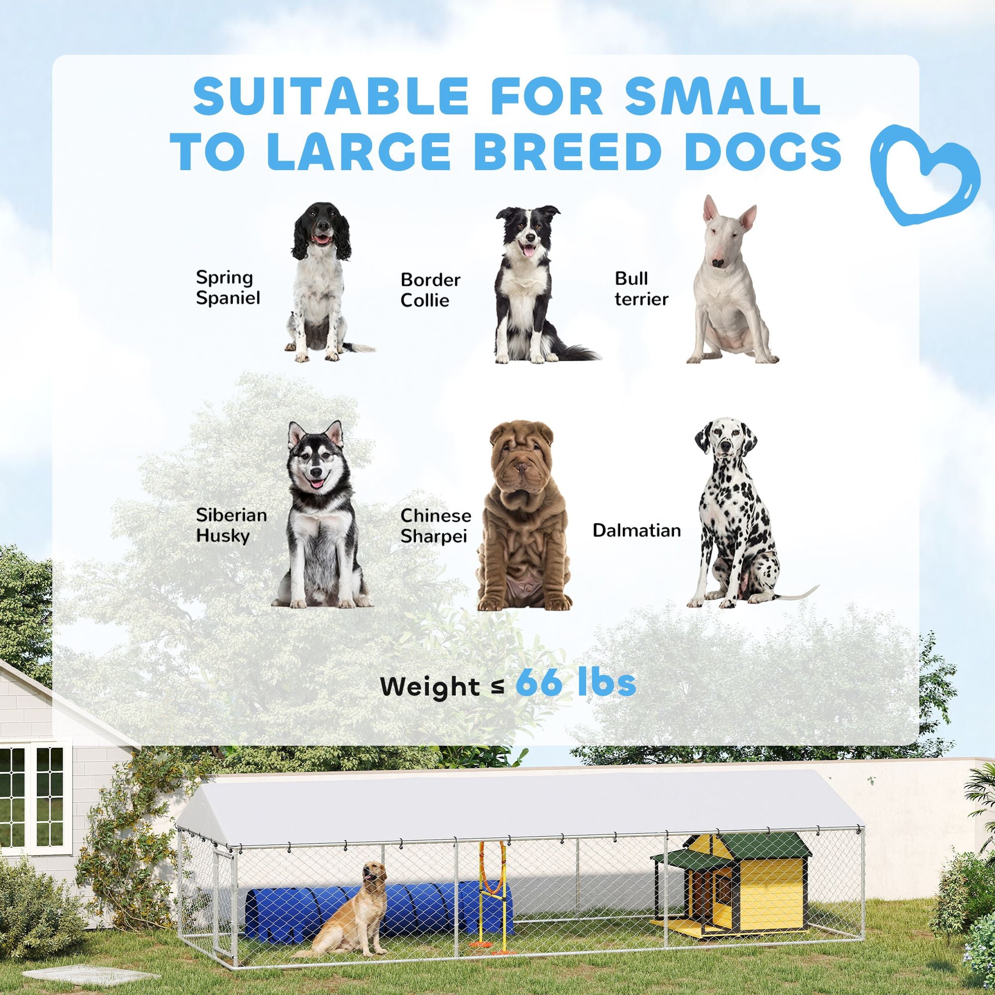 Outdoor Dog Kennel with water-ready Roof for Large Dogs
