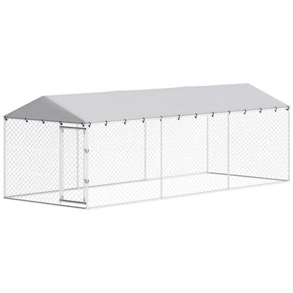 20' x 7.5' x 6.5' Dog Kennel Outdoor for Small Medium Large Dogs with water-ready Roof, Silver