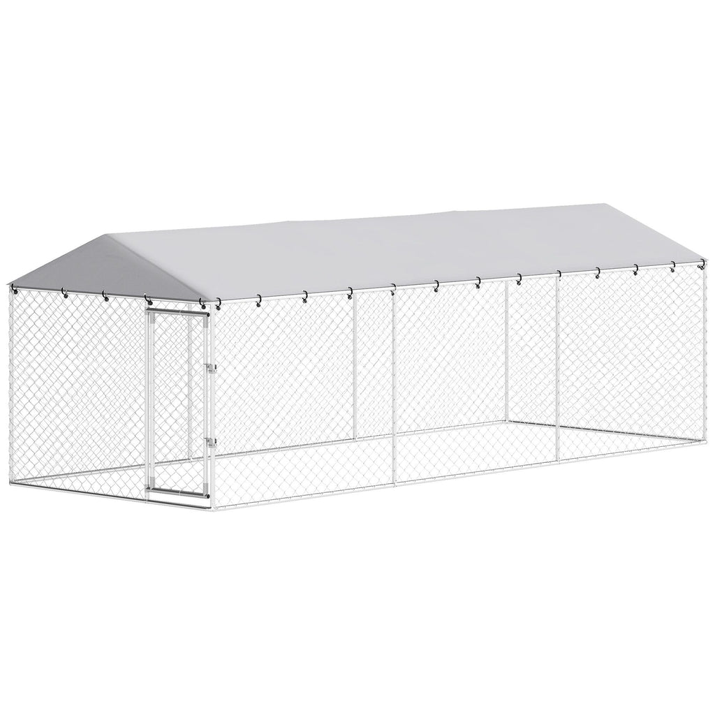 20' x 7.5' x 6.5' Dog Kennel Outdoor for Small Medium Large Dogs with water-ready Roof, Silver