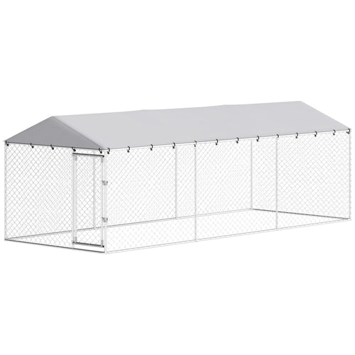 20' x 7.5' x 6.5' Dog Kennel Outdoor for Small Medium Large Dogs with water-ready Roof, Silver
