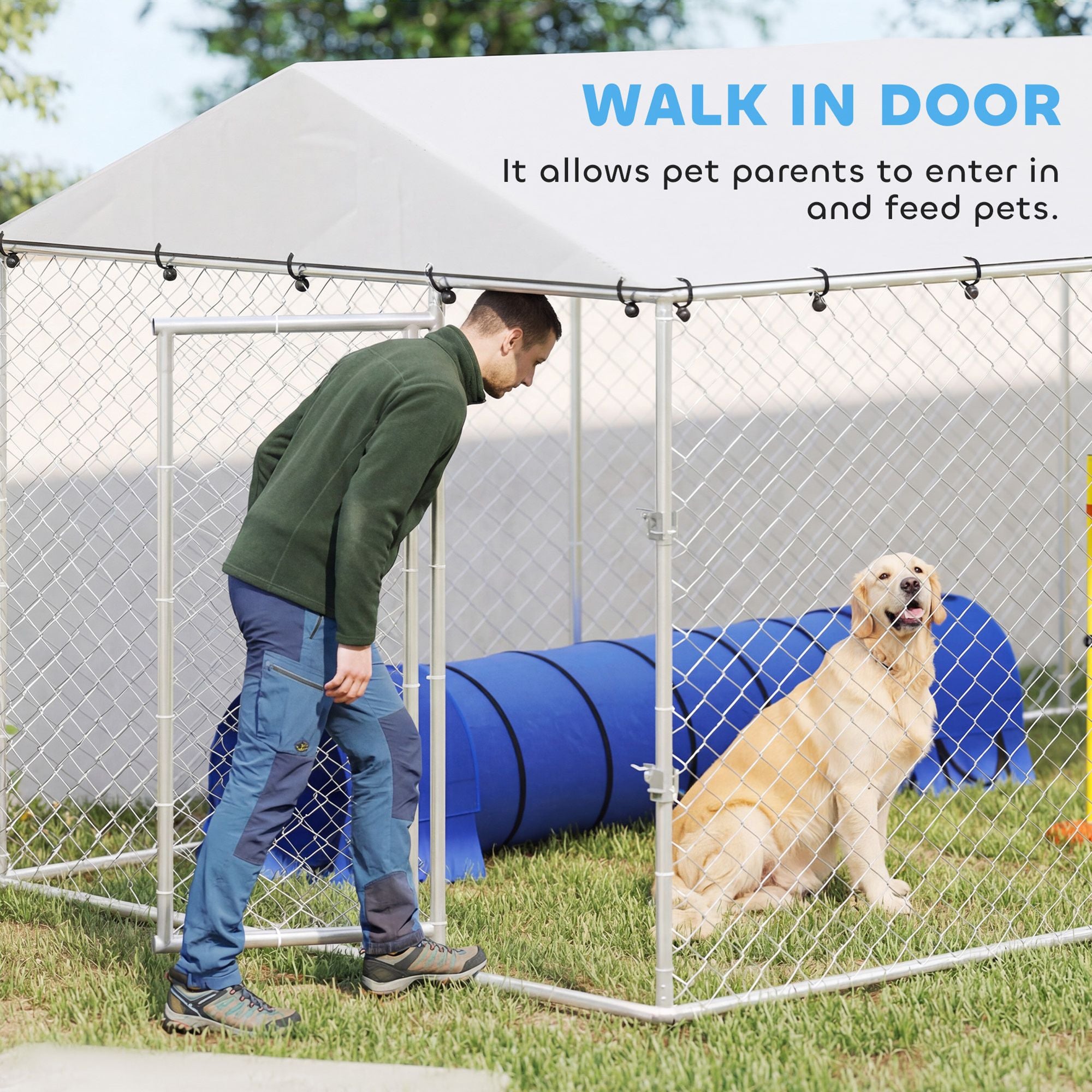 20' x 7.5' x 6.5' Dog Kennel Outdoor for Small Medium Large Dogs with water-ready Roof, Silver