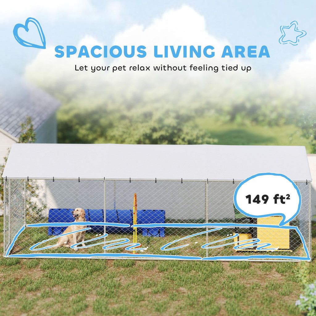 20' x 7.5' x 6.5' Dog Kennel Outdoor for Small Medium Large Dogs with water-ready Roof, Silver