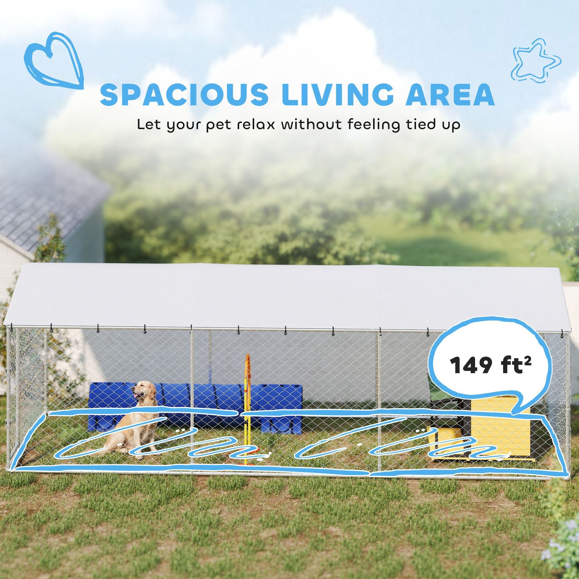 20' x 7.5' x 6.5' Dog Kennel Outdoor for Small Medium Large Dogs with water-ready Roof, Silver