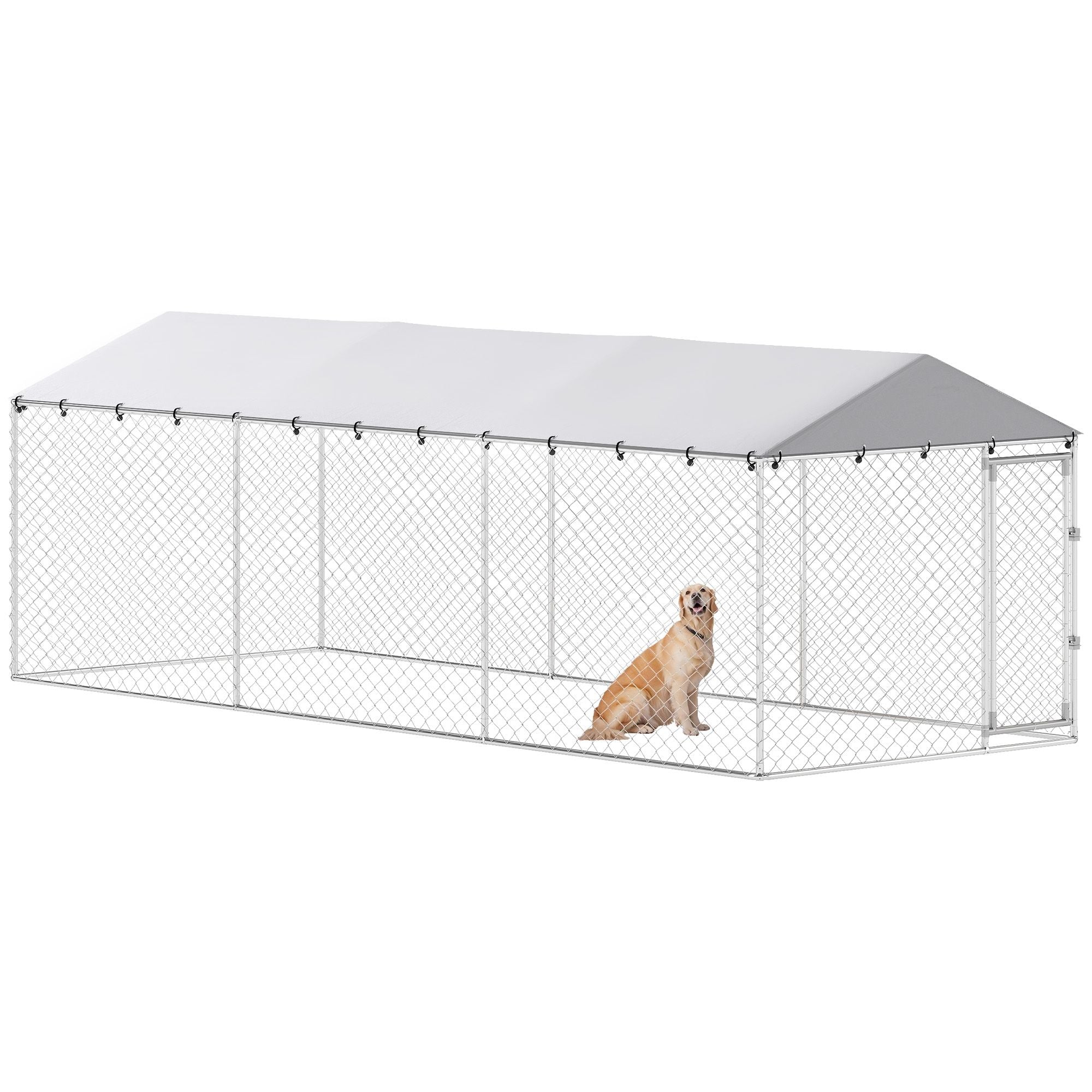 20' x 7.5' x 6.5' Dog Kennel Outdoor for Small Medium Large Dogs with water-ready Roof, Silver