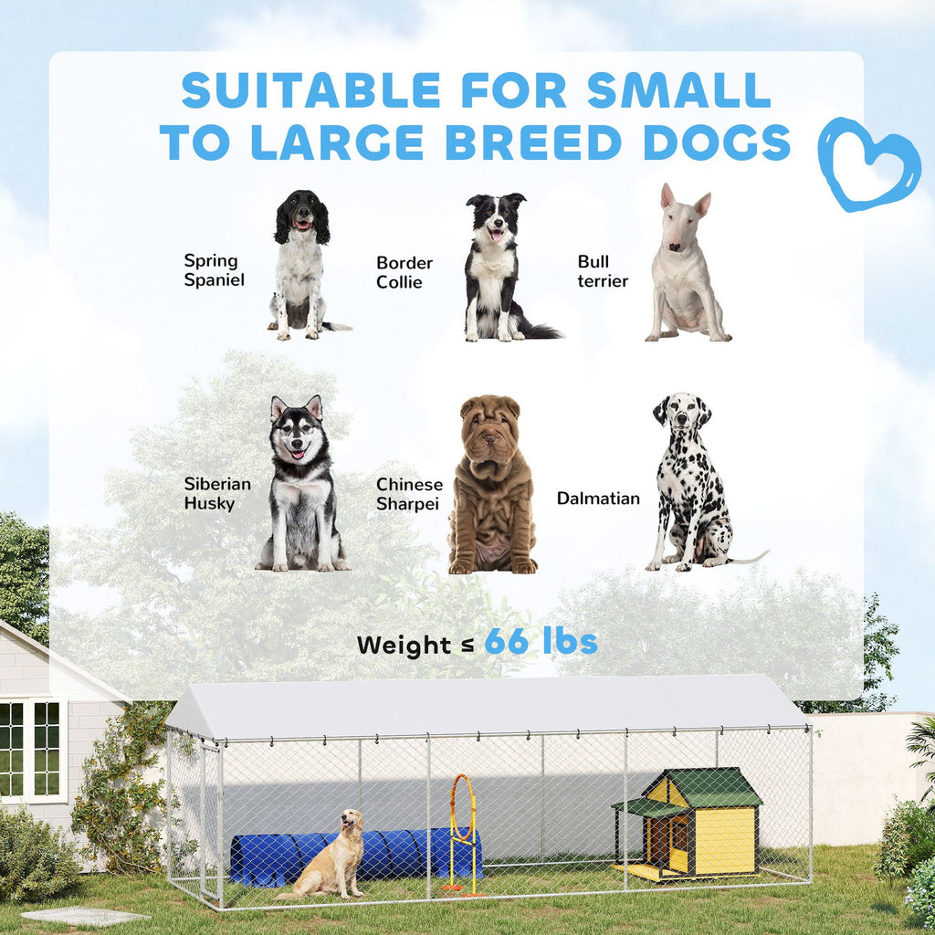 20' x 7.5' x 6.5' Dog Kennel Outdoor for Small Medium Large Dogs with water-ready Roof, Silver