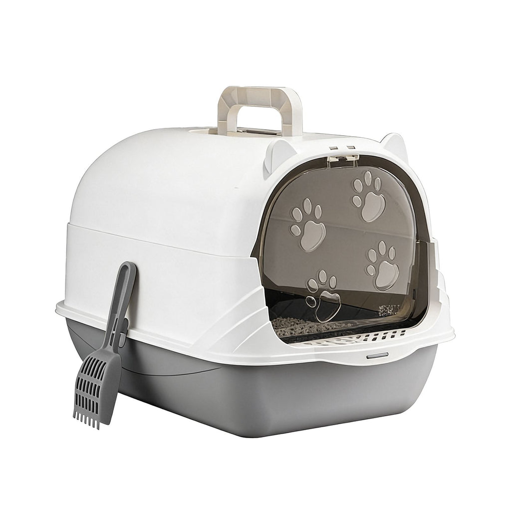 Enclosed Cat Litter Box in Gray with Odor-Locking Design & Accessories