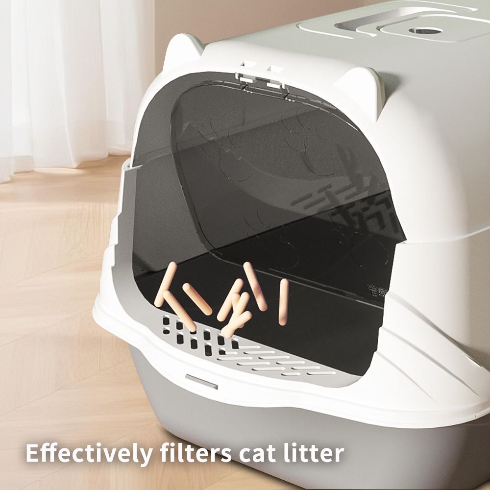Enclosed Cat Litter Box in Gray with Odor-Locking Design & Accessories
