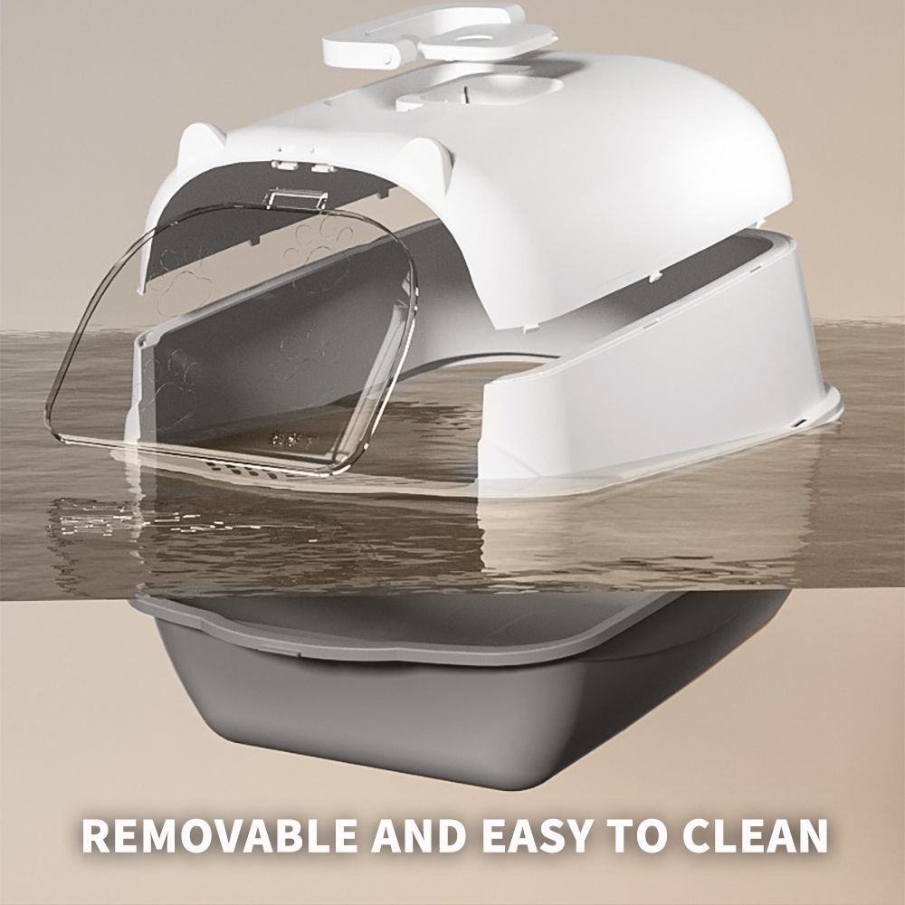 Enclosed Cat Litter Box in Gray with Odor-Locking Design & Accessories