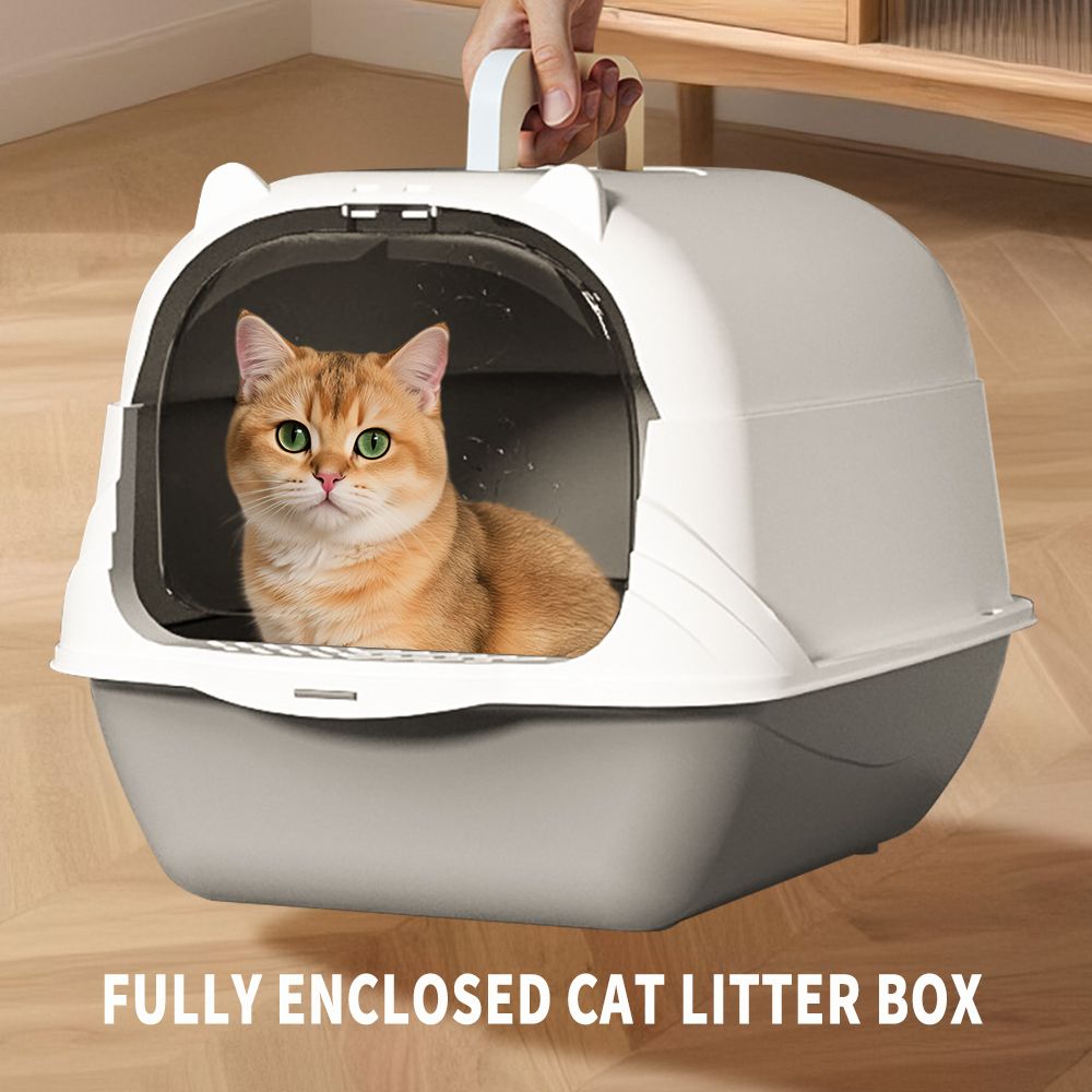 Enclosed Cat Litter Box in Gray with Odor-Locking Design & Accessories