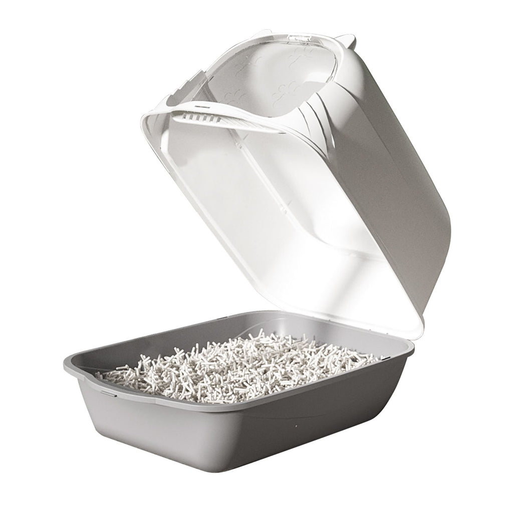 Enclosed Cat Litter Box in Gray with Odor-Locking Design & Accessories
