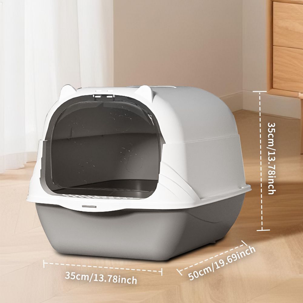 Enclosed Cat Litter Box in Gray with Odor-Locking Design & Accessories