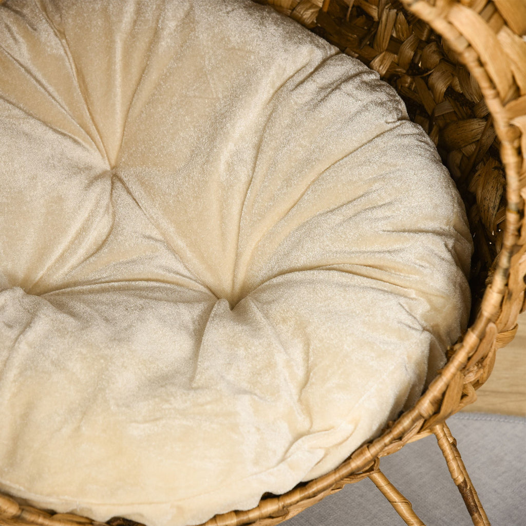 Elevated Woven Rattan Cat Bed with Soft Cushion