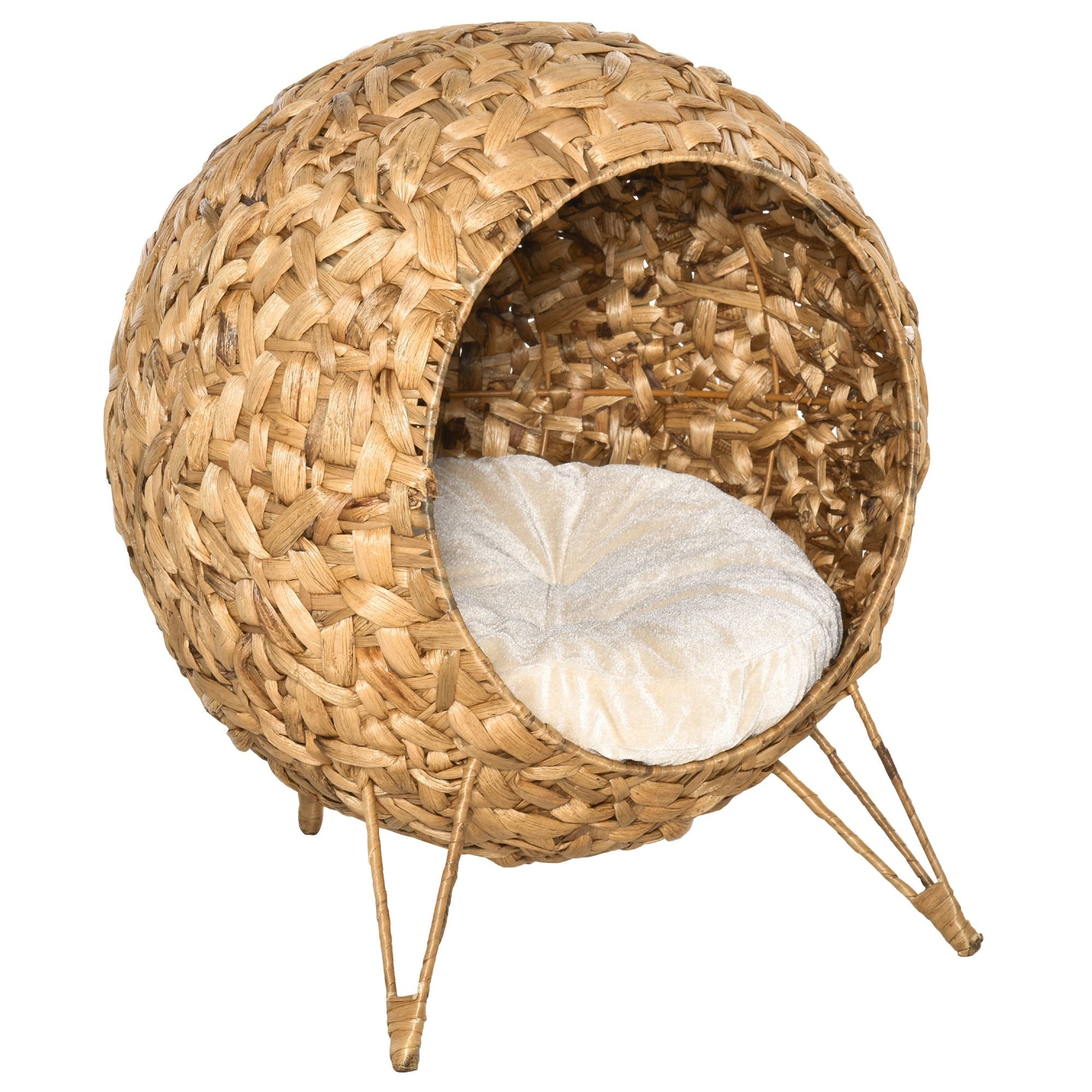 Elevated Woven Rattan Cat Bed with Soft Cushion
