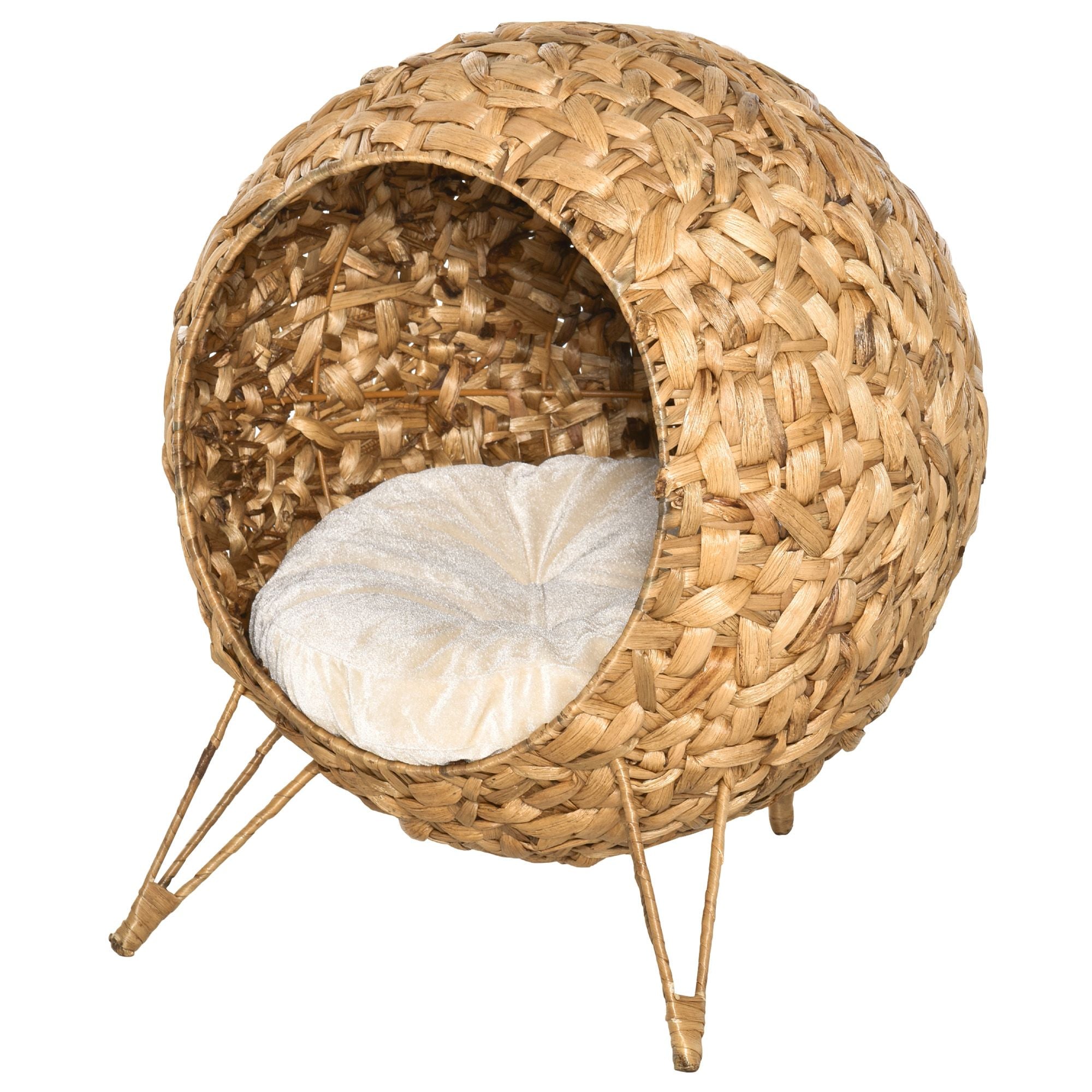 Elevated Woven Rattan Cat Bed with Soft Cushion
