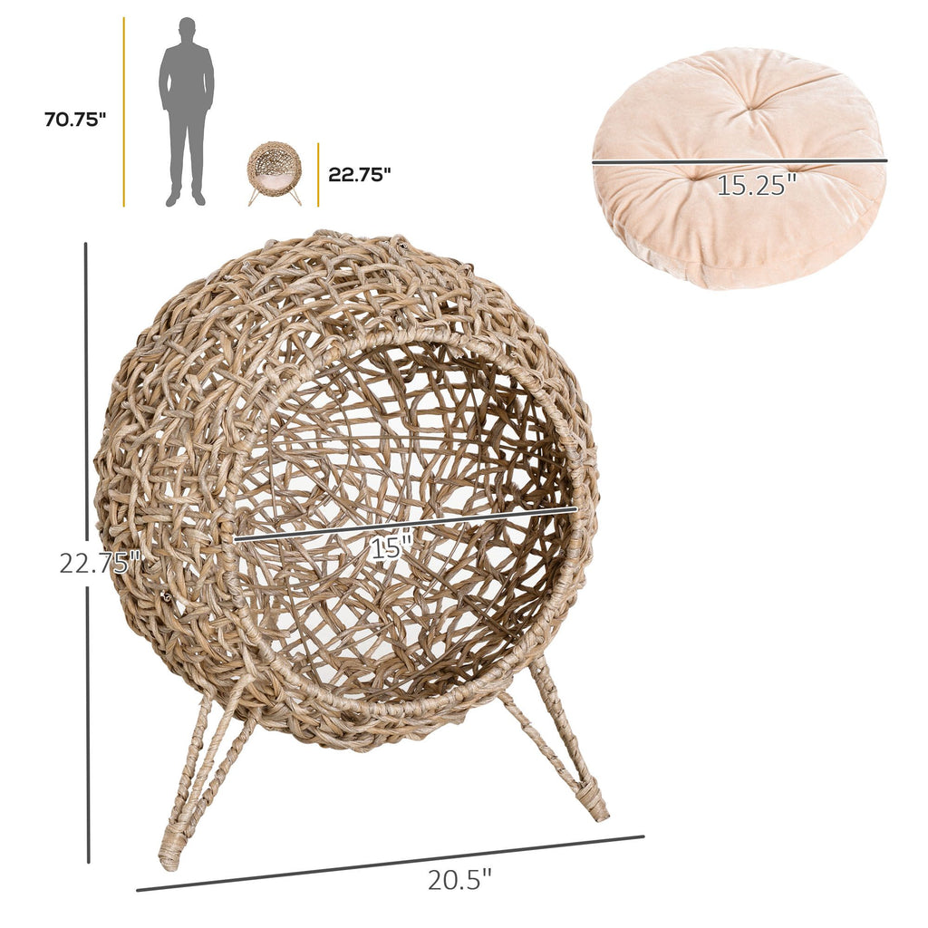 Hand-Woven Banana Leaf Cat House with Cushion – Elevated Pod Design