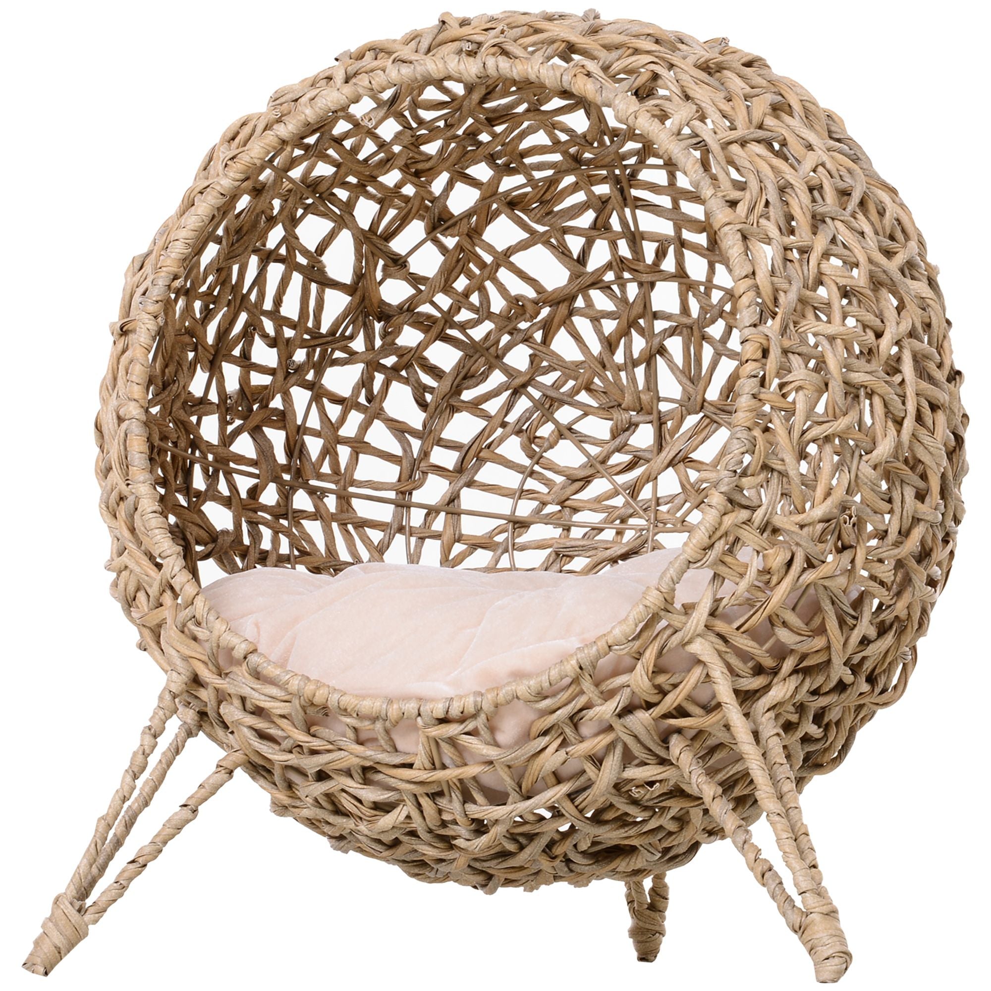 Hand-Woven Banana Leaf Cat House with Cushion – Elevated Pod Design