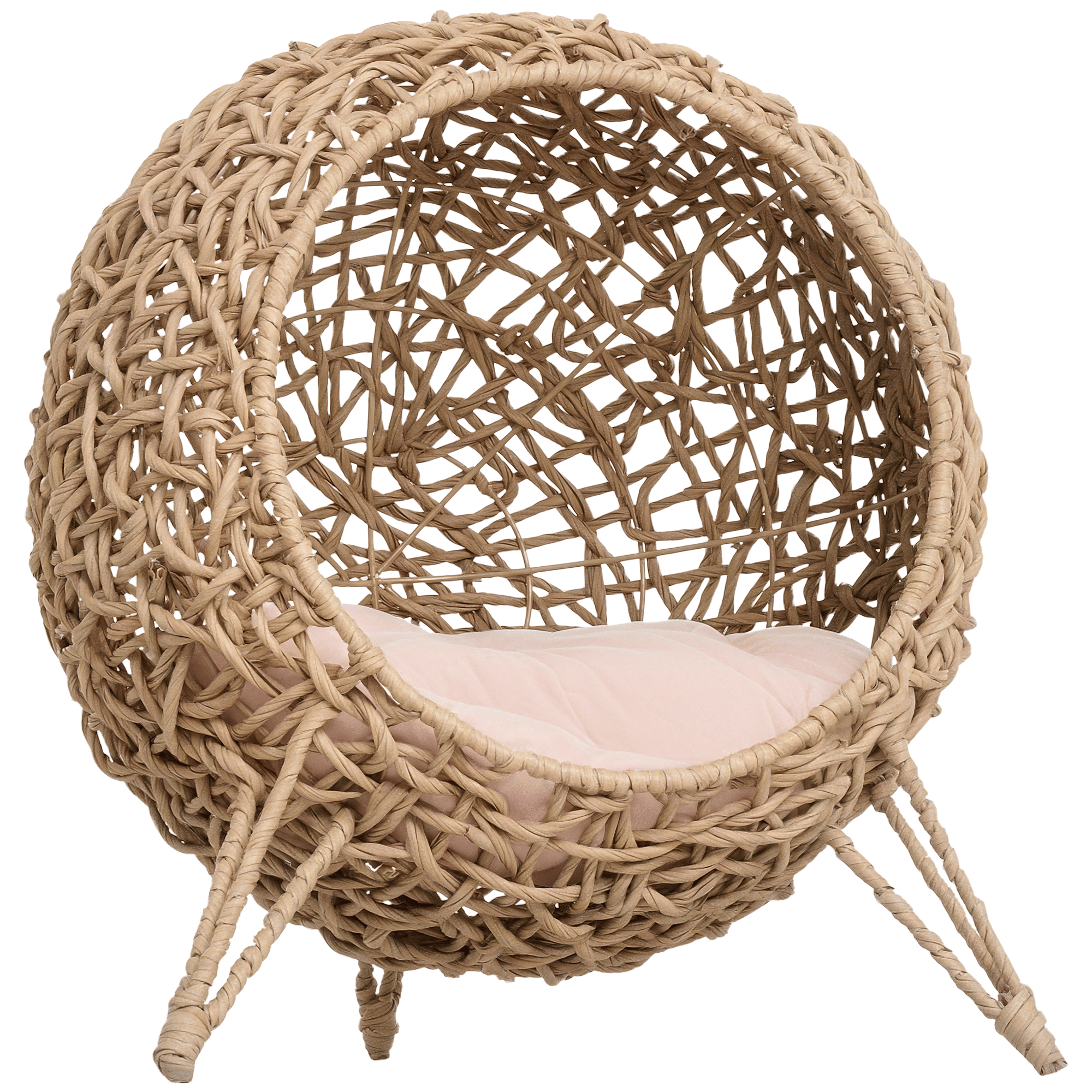 Hand-Woven Banana Leaf Cat House with Cushion – Elevated Pod Design