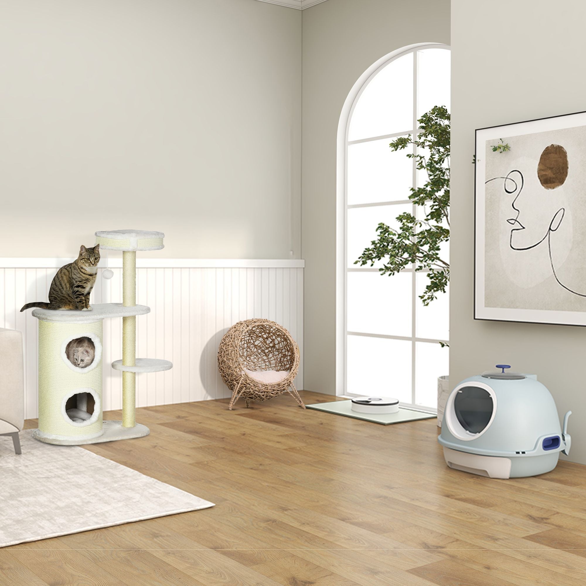 Hand-Woven Banana Leaf Cat House with Cushion – Elevated Pod Design