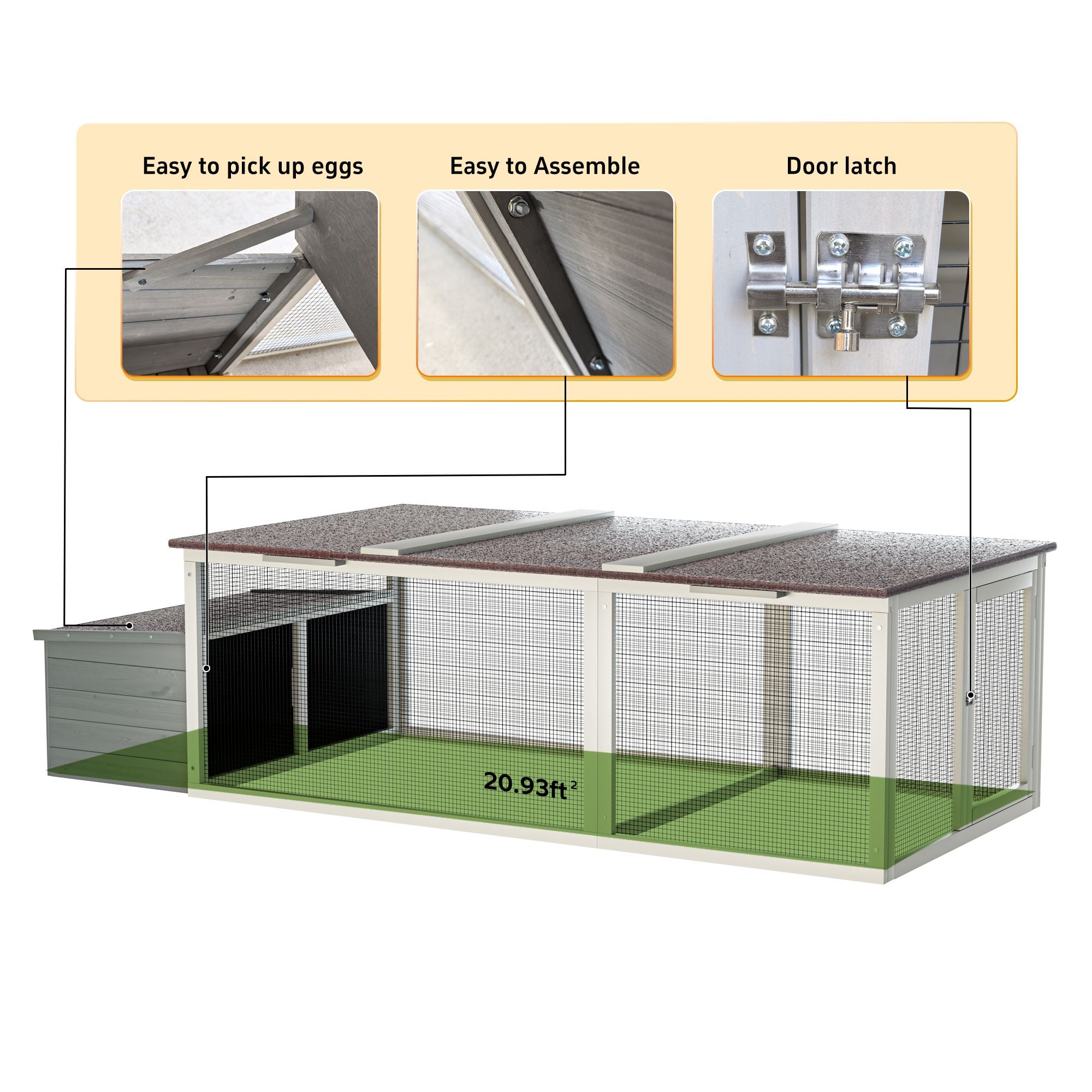 Spacious Outdoor Chicken Coop with Weatherproof Roof and Nesting Box