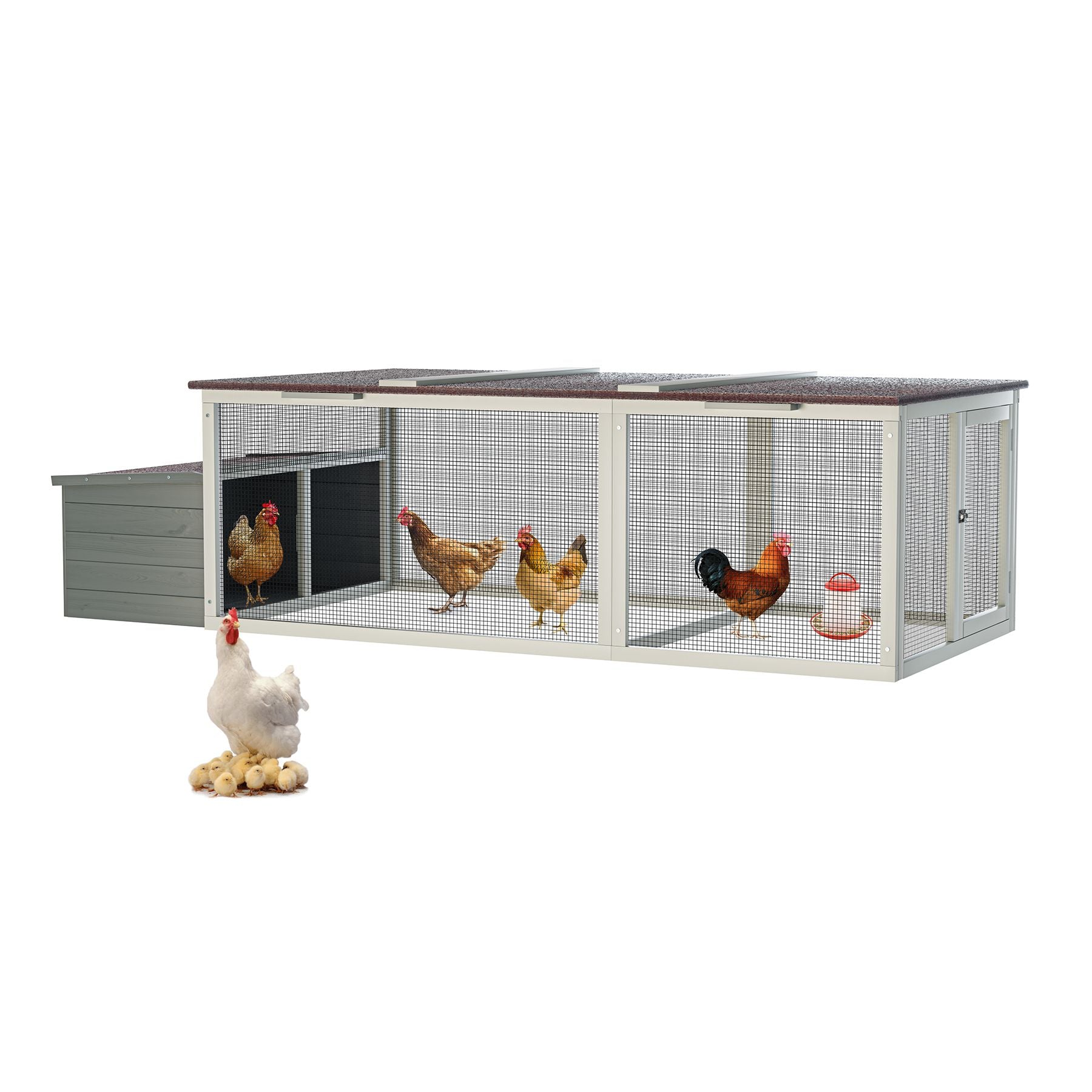 Spacious Outdoor Chicken Coop with Weatherproof Roof and Nesting Box