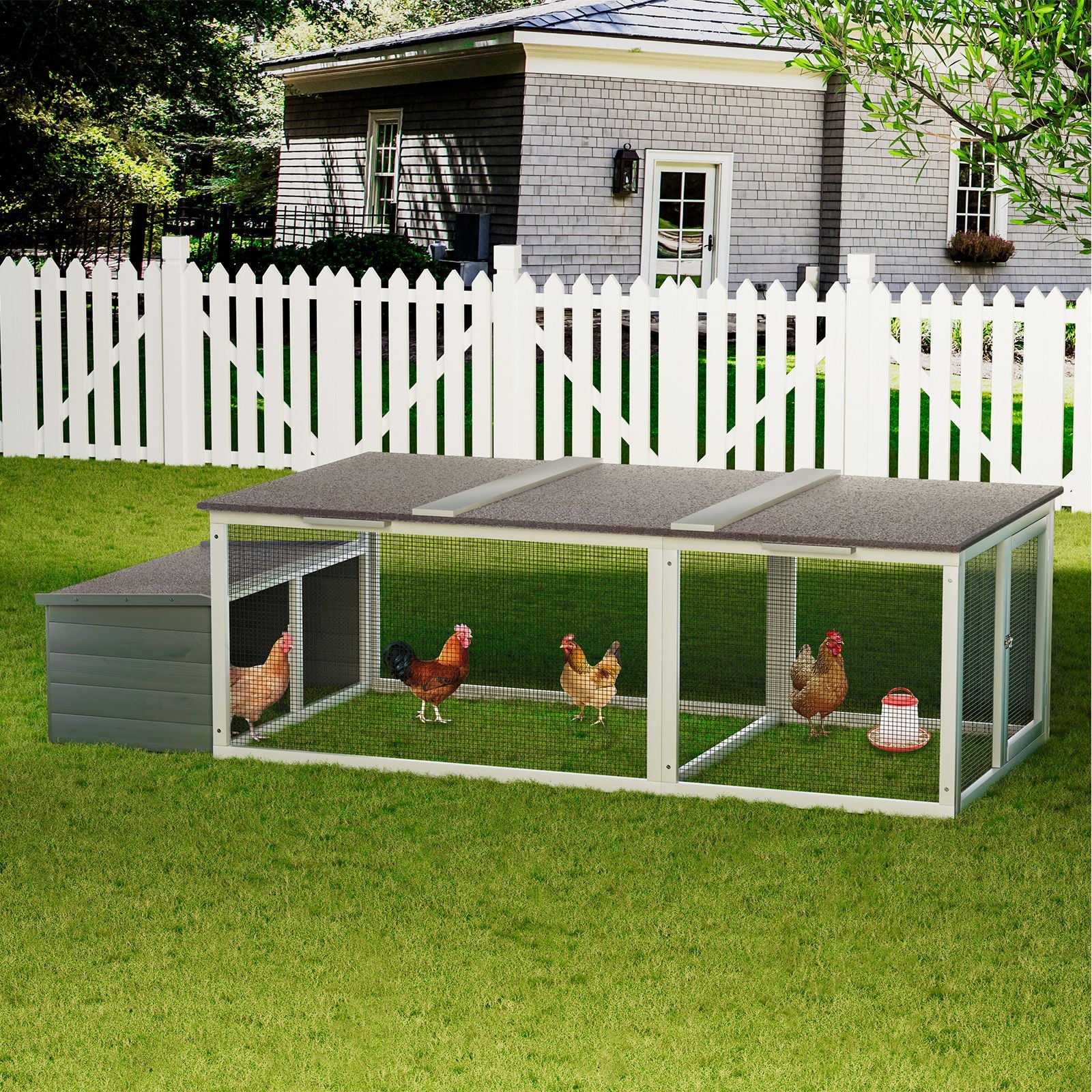 Spacious Outdoor Chicken Coop with Weatherproof Roof and Nesting Box