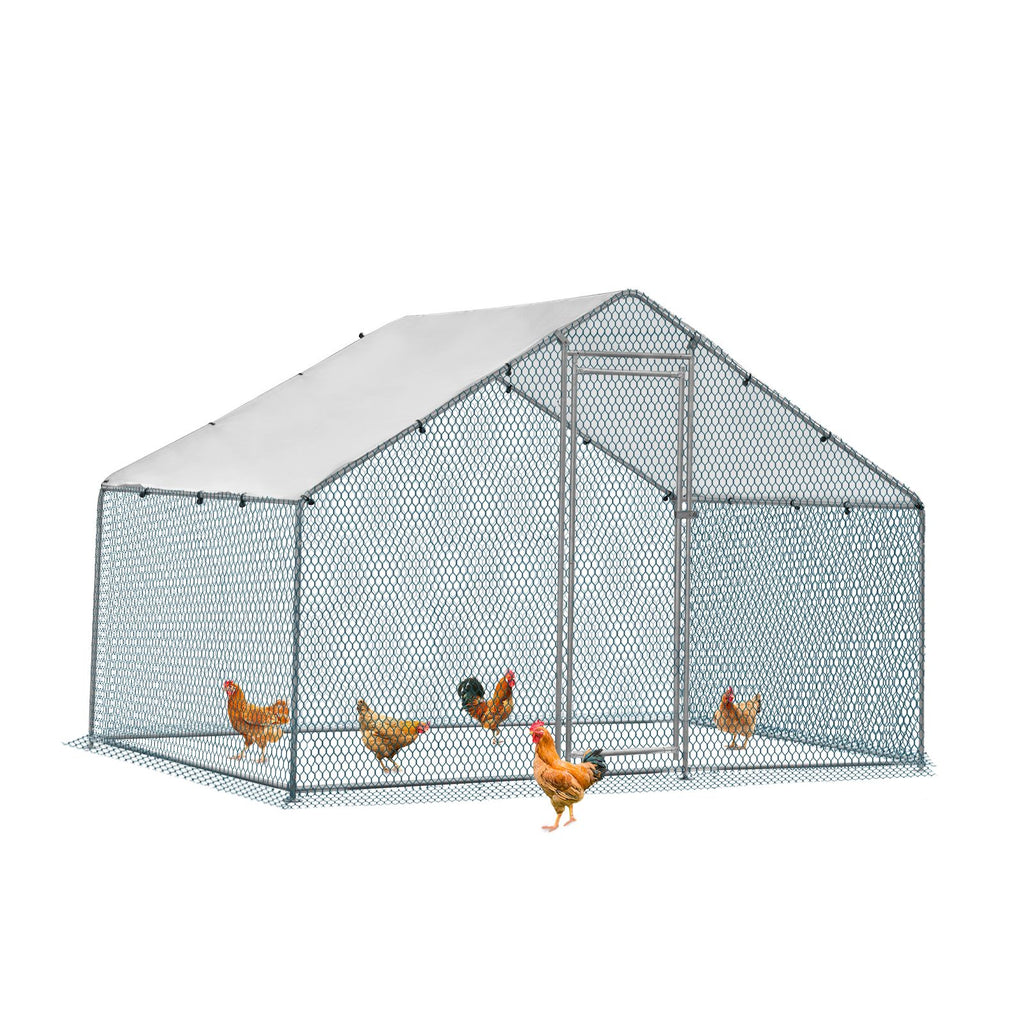 x x Silver Chicken Coop with Pointed Roof and practical PE Cover