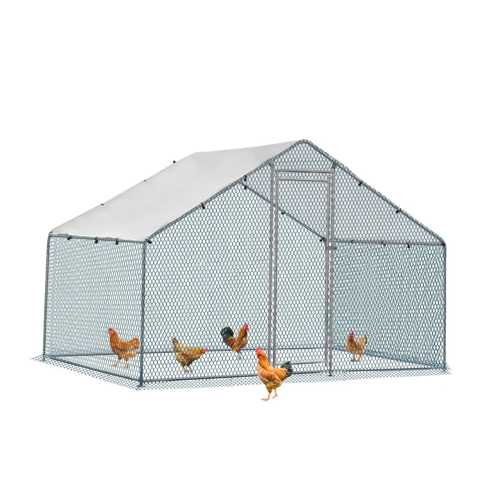 x x Silver Chicken Coop with Pointed Roof and practical PE Cover