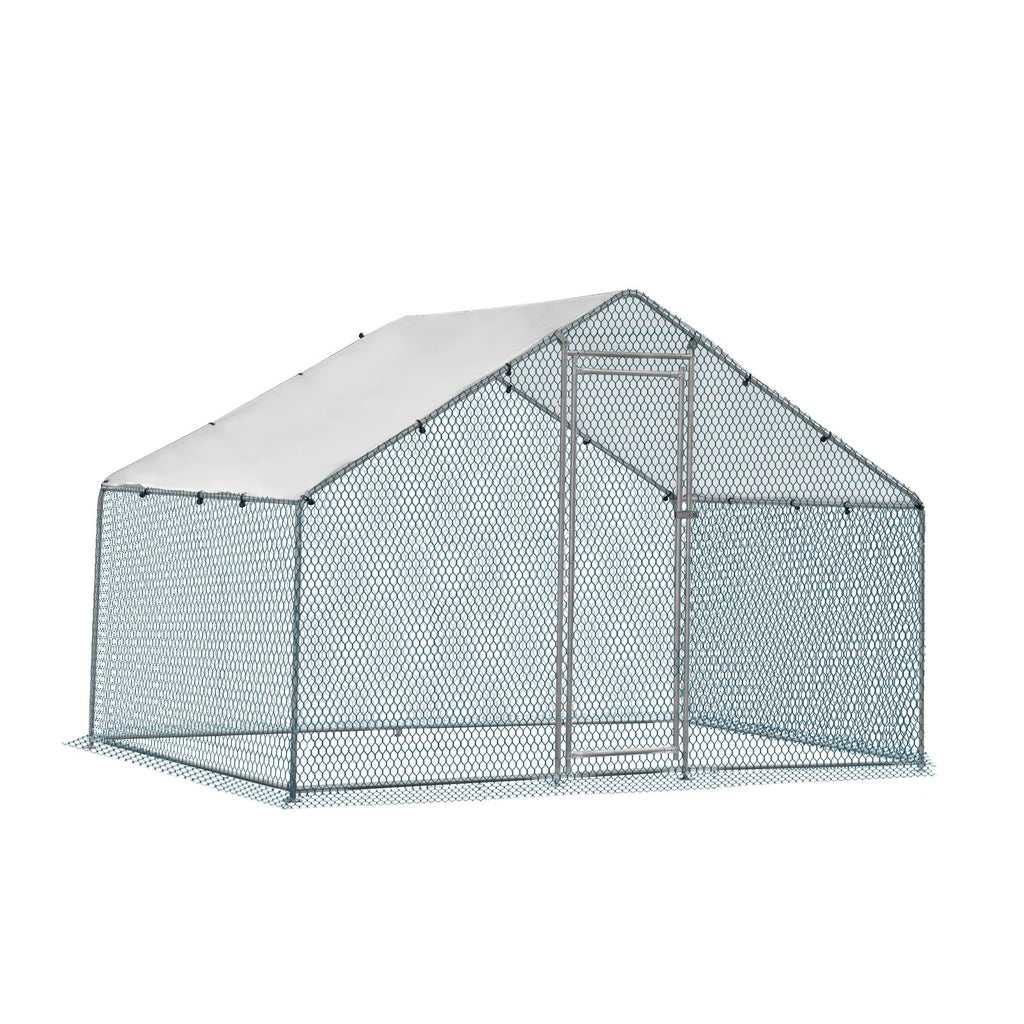 x x Silver Chicken Coop with Pointed Roof and practical PE Cover