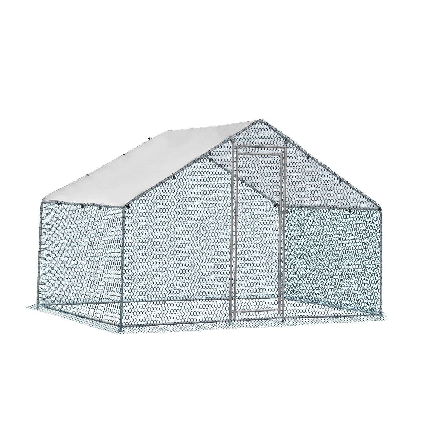 x x Silver Chicken Coop with Pointed Roof and practical PE Cover
