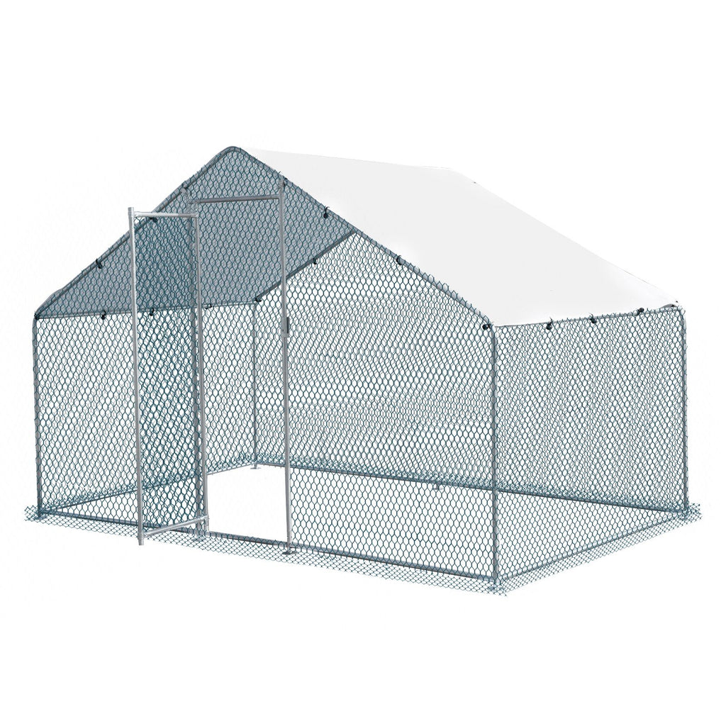x x Silver Chicken Coop with Pointed Roof and practical PE Cover