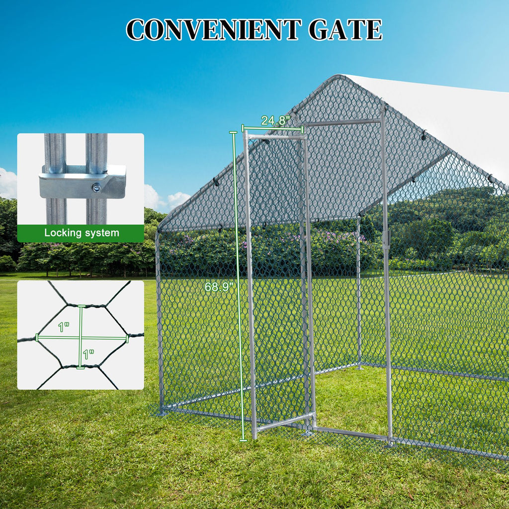 x x Silver Chicken Coop with Pointed Roof and practical PE Cover