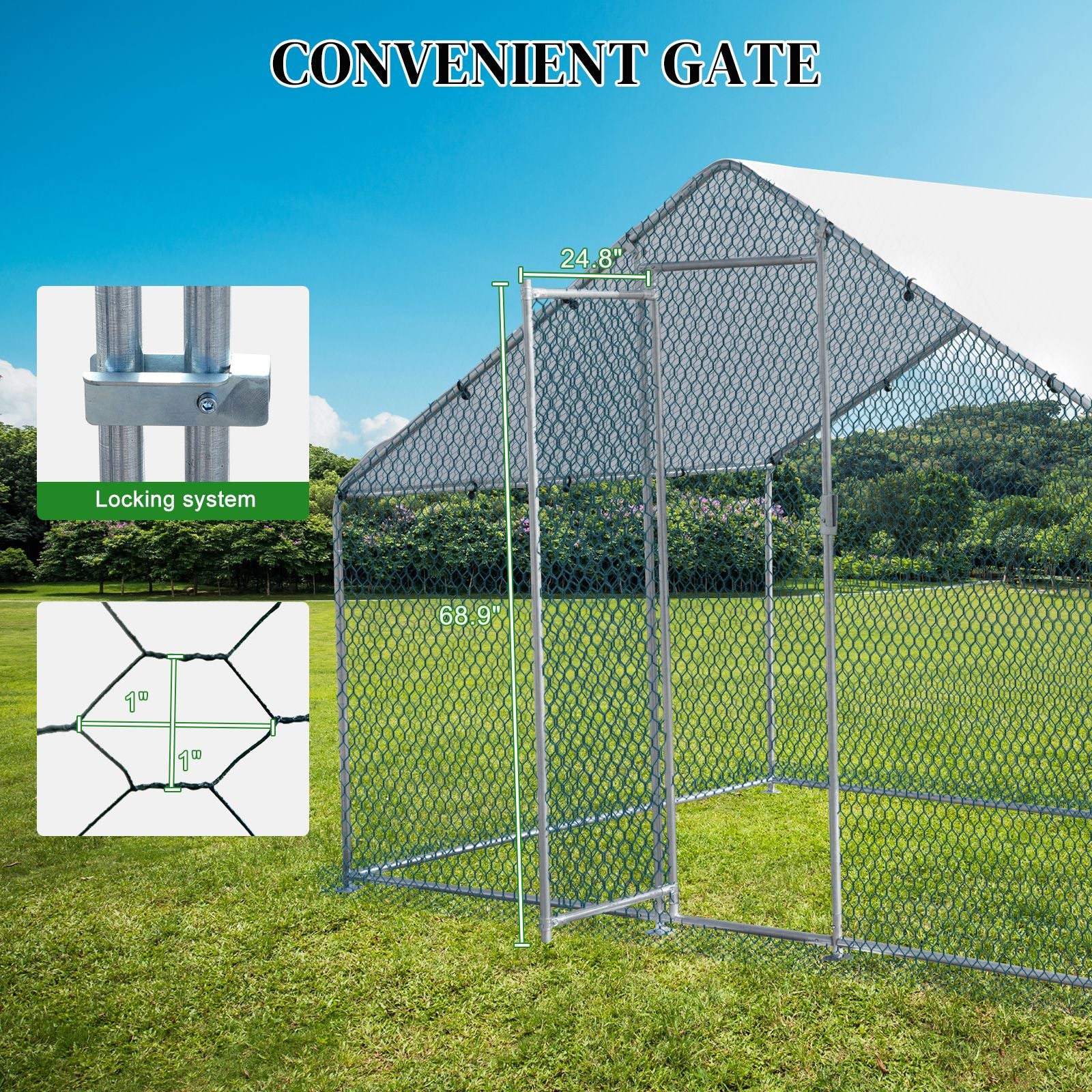 x x Silver Chicken Coop with Pointed Roof and practical PE Cover