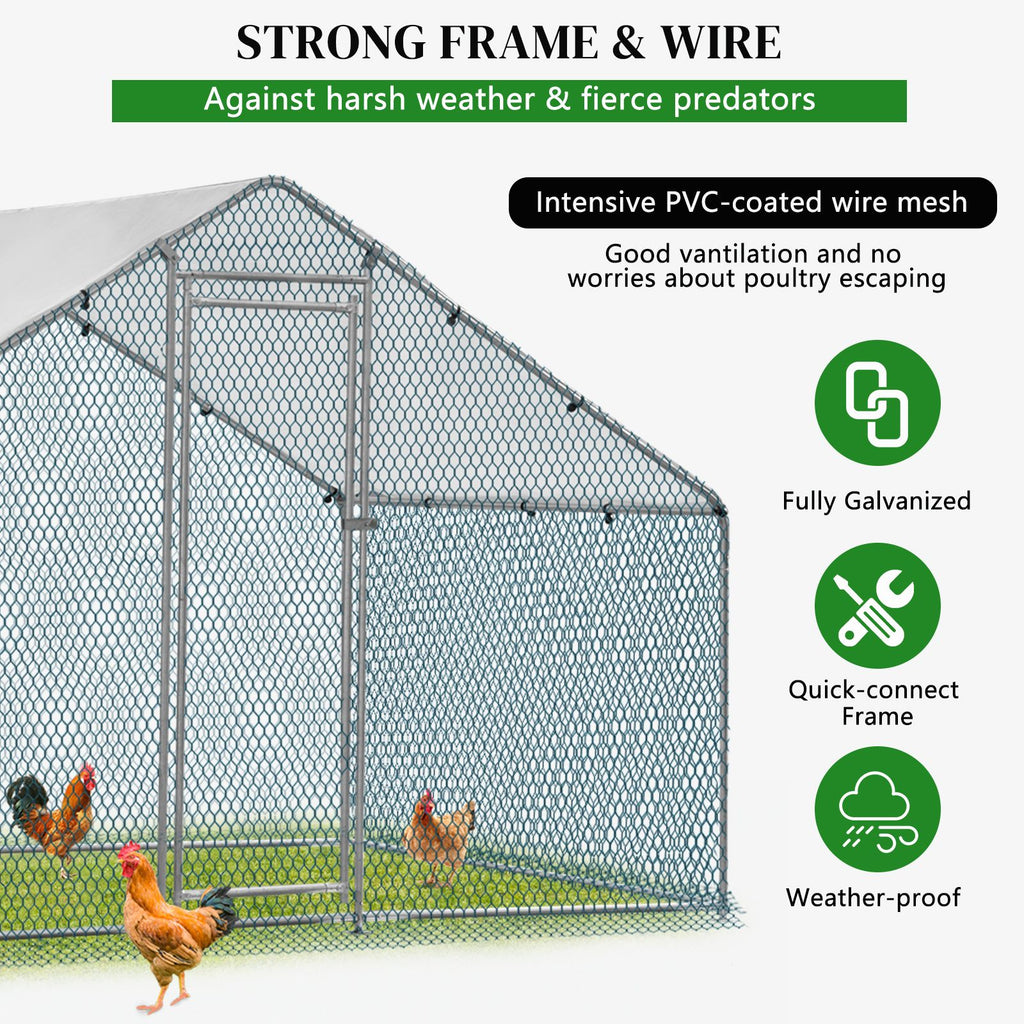 x x Silver Chicken Coop with Pointed Roof and practical PE Cover