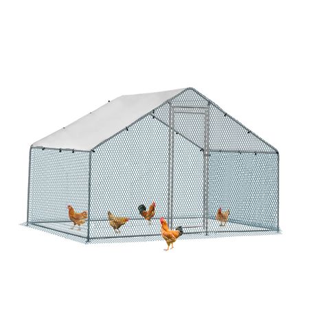 x x Silver Chicken Coop with Pointed Roof and practical PE Cover