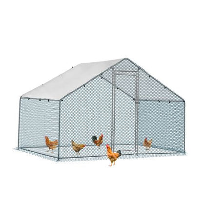 x x Silver Chicken Coop with Pointed Roof and practical PE Cover