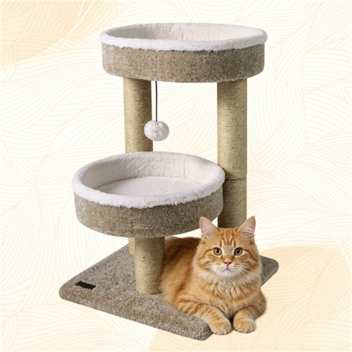 24 Inch Compact Cat Tree with 2 Plush Perches, Jute Rope Scratching Posts & Hanging Toy Ball, Stable Small Cat Tower for Indoor Cats Apartment Bedroom