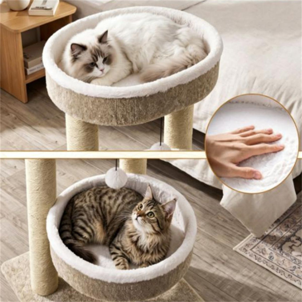 24 Inch Compact Cat Tree with 2 Plush Perches, Jute Rope Scratching Posts & Hanging Toy Ball, Stable Small Cat Tower for Indoor Cats Apartment Bedroom
