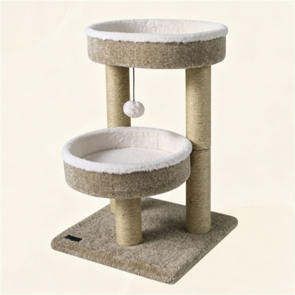 24 Inch Compact Cat Tree with 2 Plush Perches, Jute Rope Scratching Posts & Hanging Toy Ball, Stable Small Cat Tower for Indoor Cats Apartment Bedroom