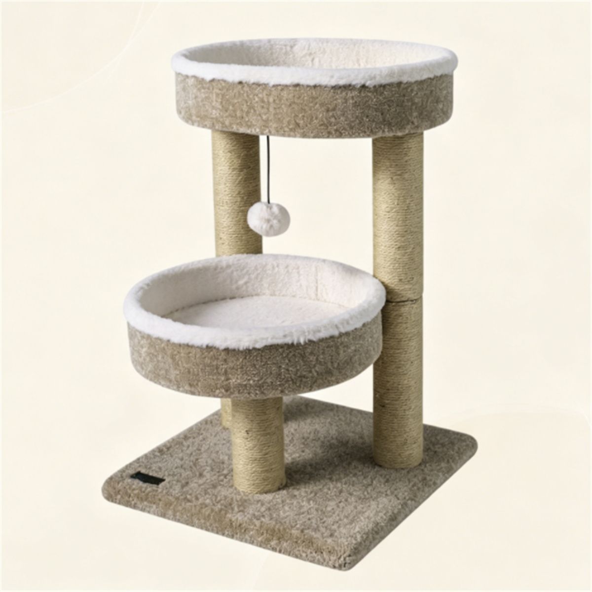 24 Inch Compact Cat Tree with 2 Plush Perches, Jute Rope Scratching Posts & Hanging Toy Ball, Stable Small Cat Tower for Indoor Cats Apartment Bedroom