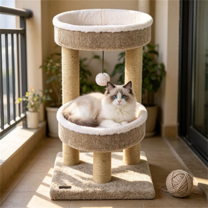 Compact Cat Tree with 2 Plush Perches & Scratching Posts
