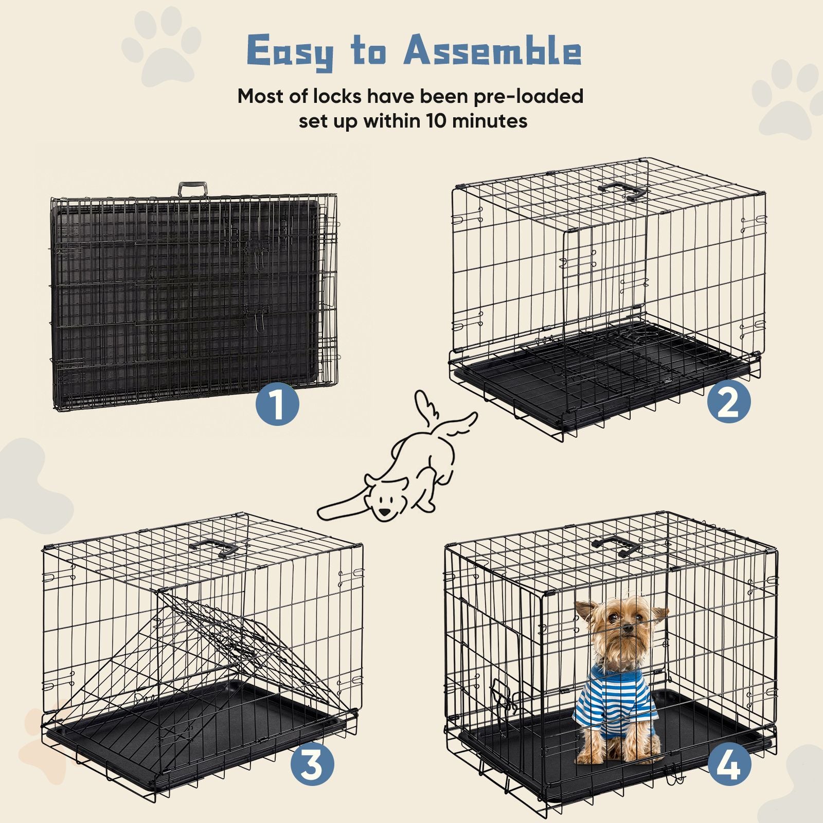 24 inch Single door Dog Cage - durable metal pet kennel, secure lock, collapsible design, removable tray for easy cleaning, portable puppy cage