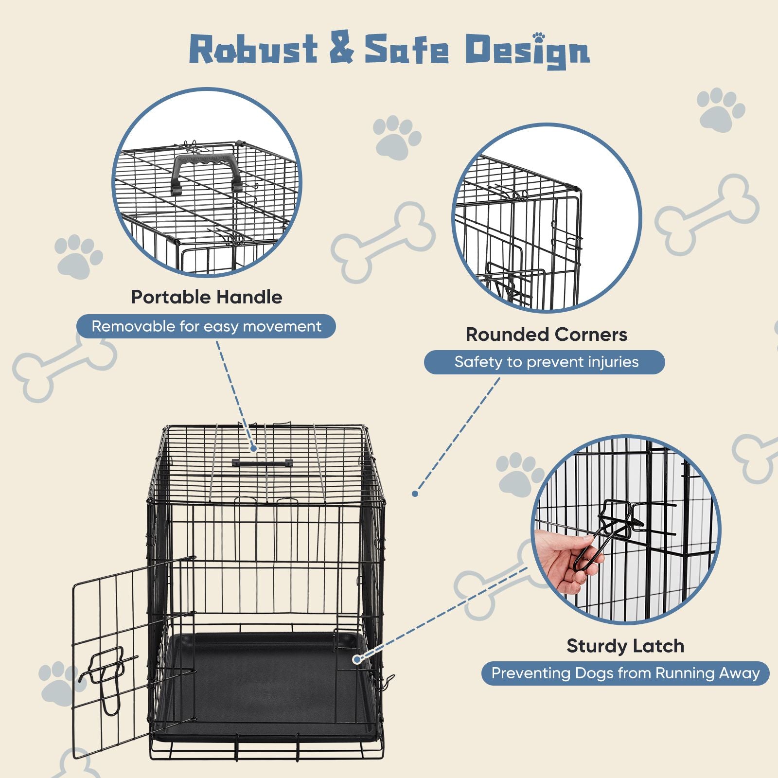 24 inch Single door Dog Cage - durable metal pet kennel, secure lock, collapsible design, removable tray for easy cleaning, portable puppy cage