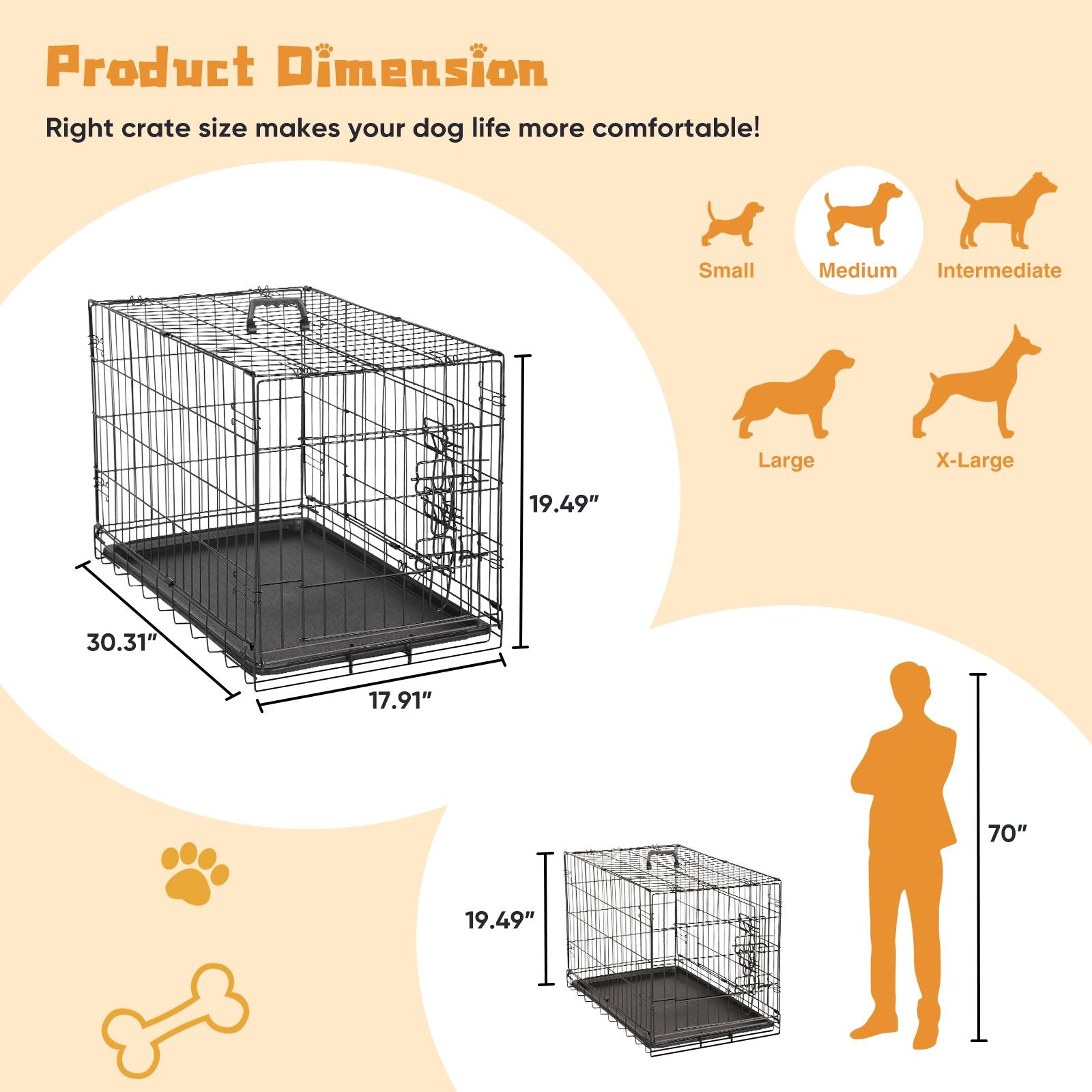 24 inch Single door Dog Cage - durable metal pet kennel, secure lock, collapsible design, removable tray for easy cleaning, portable puppy cage