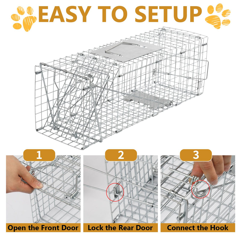 24" Live Animal Cage Trap, Heavy Duty Folding Raccoon Trap, Humane Cat Trap with Handle for Rabbits, Stray Cats, Squirrels, Raccoons, Skunk, Mole, Groundhogs and Opossums