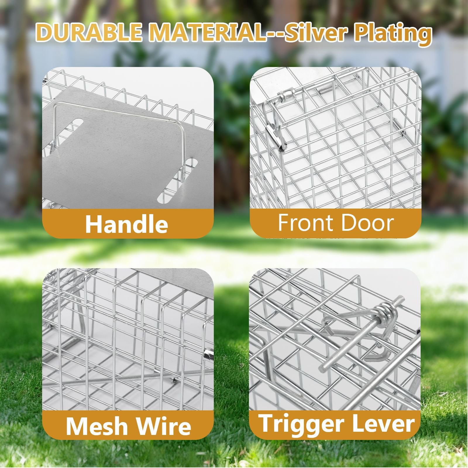 24" Live Animal Cage Trap, Heavy Duty Folding Raccoon Trap, Humane Cat Trap with Handle for Rabbits, Stray Cats, Squirrels, Raccoons, Skunk, Mole, Groundhogs and Opossums